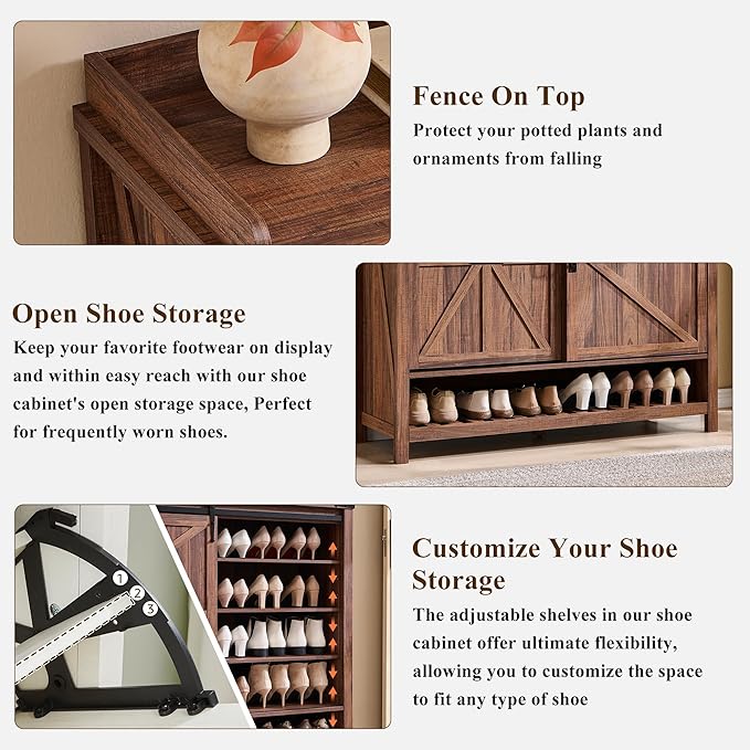 OKD Shoe Storage Cabinet with 2 Flip Drawers & Sliding Door, Farmhouse Entryway - Image 6