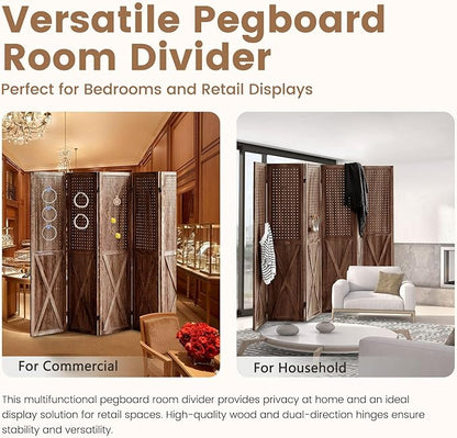 ALeesing 6 Panel Pegboard Room Divider, 5.6Ft Pegboard Display Folding Privacy - Image 4