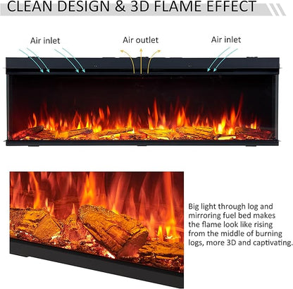 Legend Flame 59" W Smart Build in Electric Fireplace Insert, 1-2-3 Sided View - Image 3