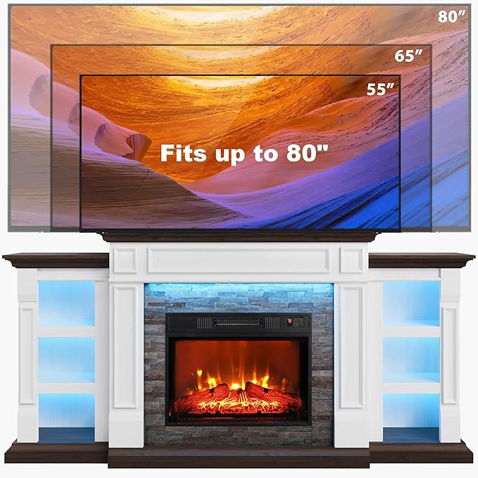 72" Electric Fireplace with Mantel and Cabinets, Fireplace TV Stand - Image 6