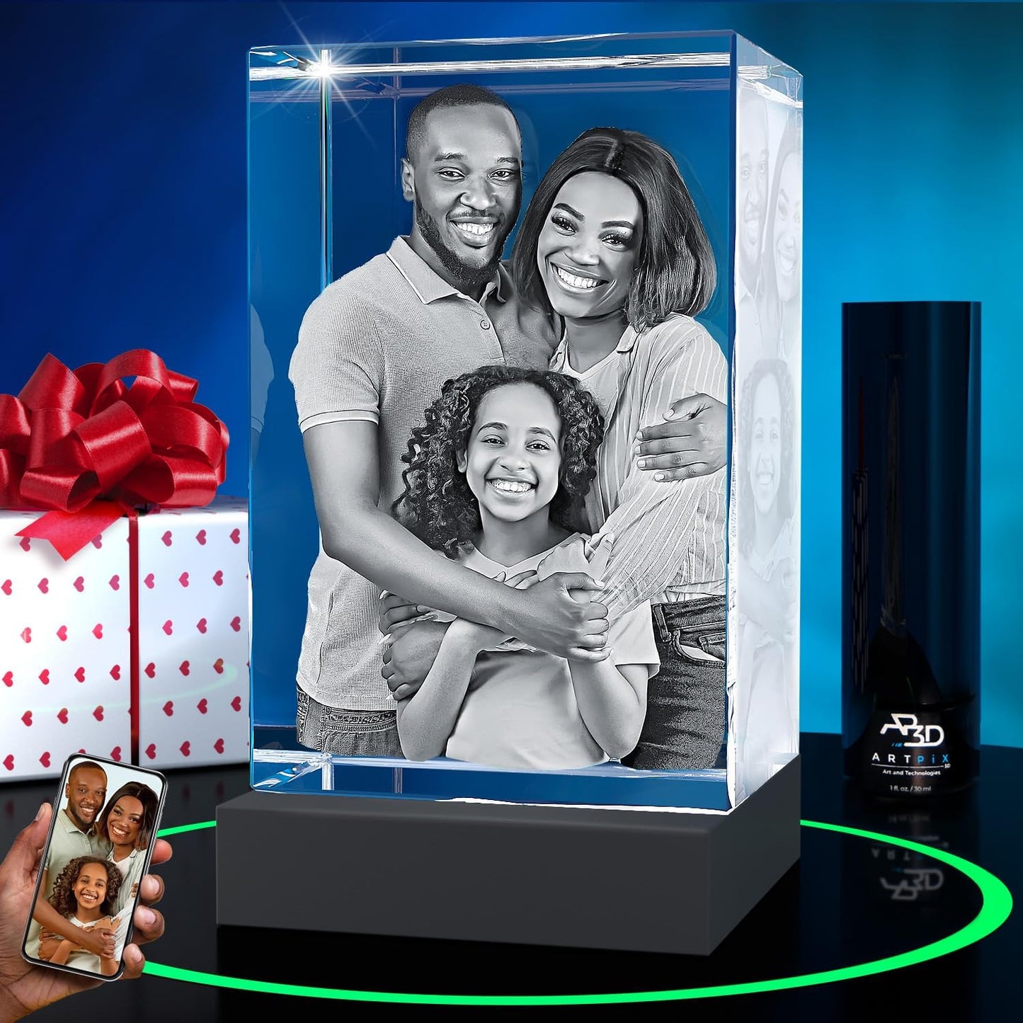 ArtPix 3D Premium Crystal Photo, Personalized Gifts for Women, Wife, Mom, Her, Him, Men, Great Customized Gift With Your Own Photo - Anniversary, Wedding, Birthday - Custom Glass 3D Laser Etched Picture Frame