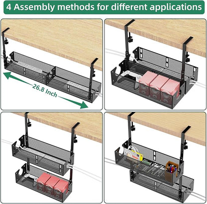 Multi-Model Under Desk Cable Management Tray 2 Packs Metal Under Desk Wire - Image 7
