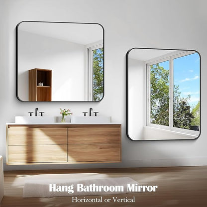 Bathroom Mirror, 48 x 40 inch Black Rectangle Wall Mirror, Metal Frame - Image 8