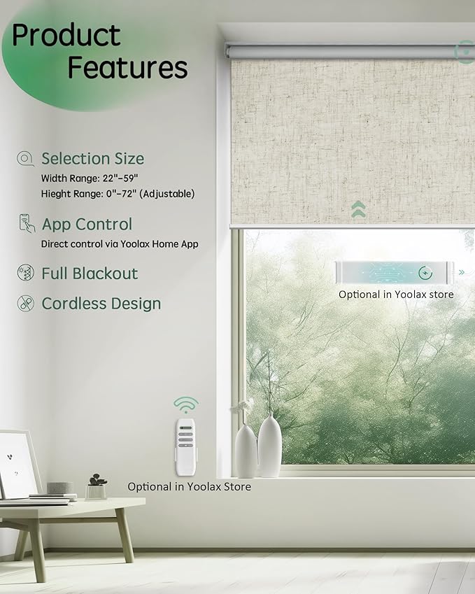 Yoolax Motorized Blinds App Control, Cordless Automatic Shades Roller Window - Image 2