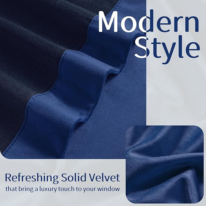 FMFUNCTEX Velvet Blackout Curtains Navy Blue Thermal Insulated Curtains - Image 9