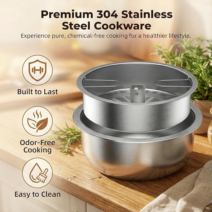 OCTAVO Low Carb Rice Cooker, 5-Cup Uncooked Stainless Steel Inner Pot, Low - Image 3
