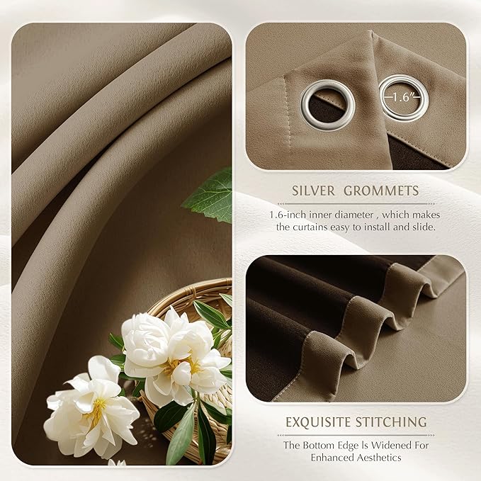 Beauoop 100% Blackout Curtains 63 Inch Long 2 Panels - Image 3