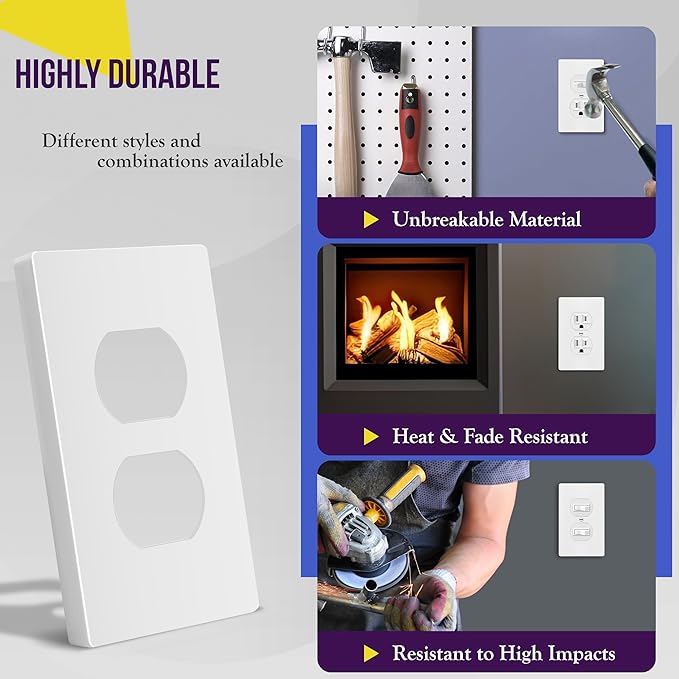 ENERLITES Screwless Duplex Wall Plate, Child Safe Receptacle Outlet Cover - Image 4