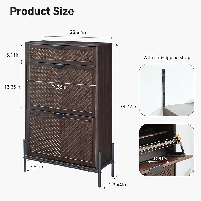 Shoe Cabinet Storage with 2 Flip Drawers, Narrow Hidden Shoes Organizer Cabinet - Image 2