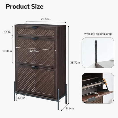 Shoe Cabinet Storage with 2 Flip Drawers, Narrow Hidden Shoes Organizer Cabinet - Image 2