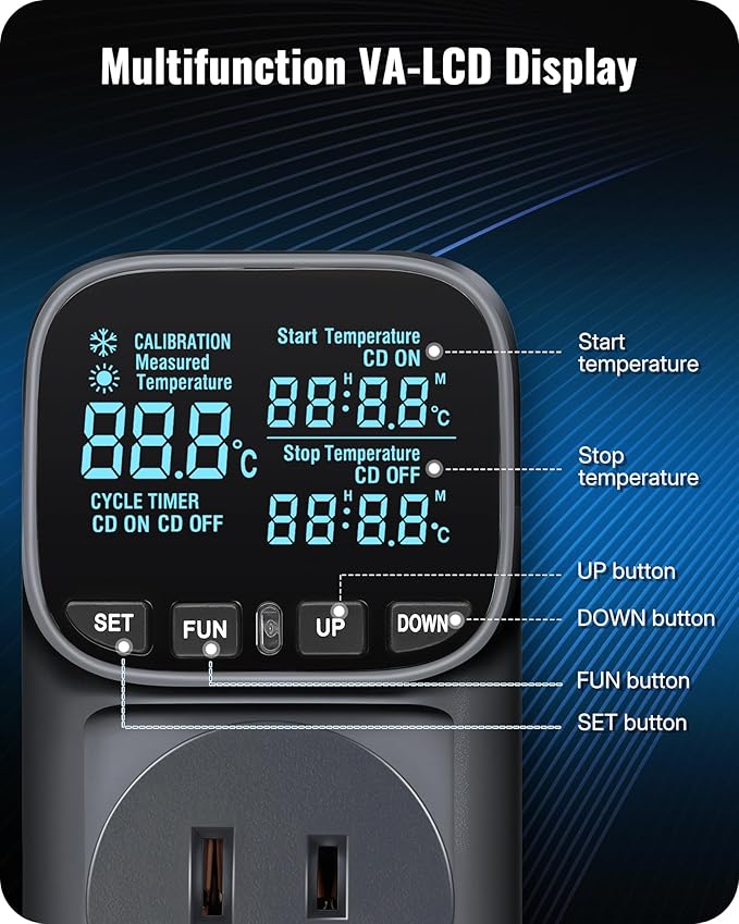 Digital Temperature Controller Outlet, 15A/1800W Heavy Duty Thermostat Plug - Image 3