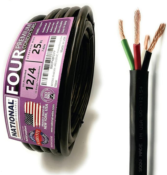 NATIONAL Wire & Cable – 12 AWG 4-Conductor Premium Copper Wire, 25 ft, Stranded by NATIONALWireCable