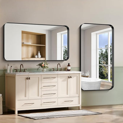 CIRCUMI Black Bathroom Mirror, Rounded Corner, Tempered Glass, Large Mirror - Image 6