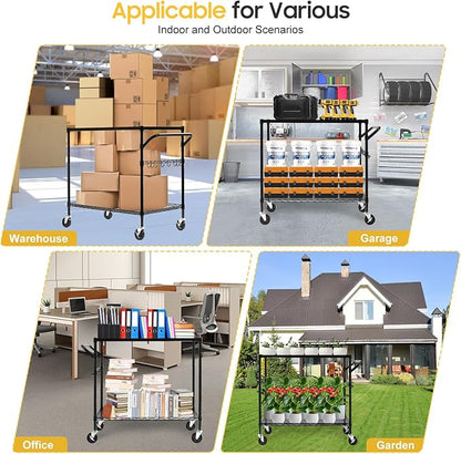 WDT 2-Tier Utility Cart with Wheels, Metal Cart with 1000LBS Capacity, NSF - Image 9