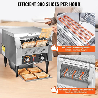 VEVOR Commercial Conveyor Toaster, 300 Slices/Hour, Heavy Duty Stainless Steel - Image 3