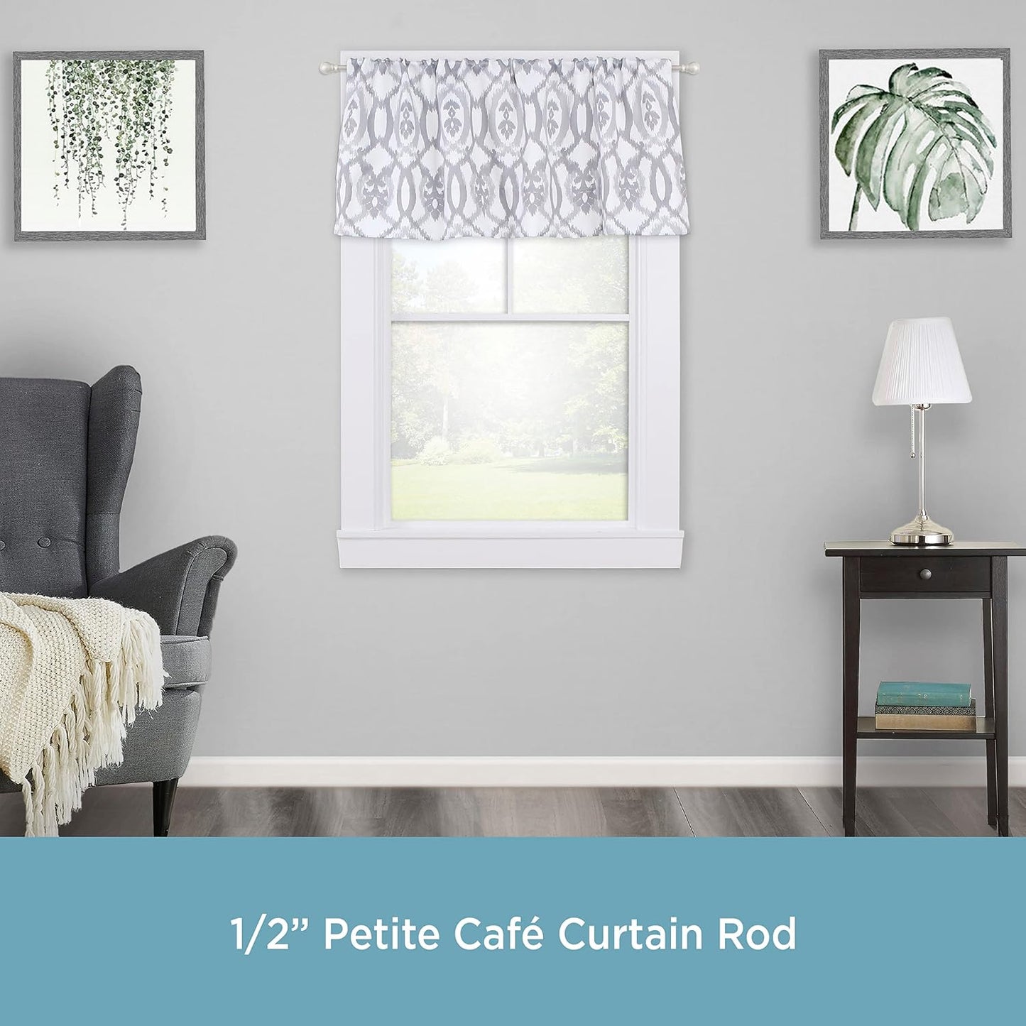 Kenney KN55970 Davenport Ball End Petite Café Decorative Window Curtain Rod, 28-48" Adjustable Length, Brushed Nickel Finish, 1/2" Diameter Steel Tube