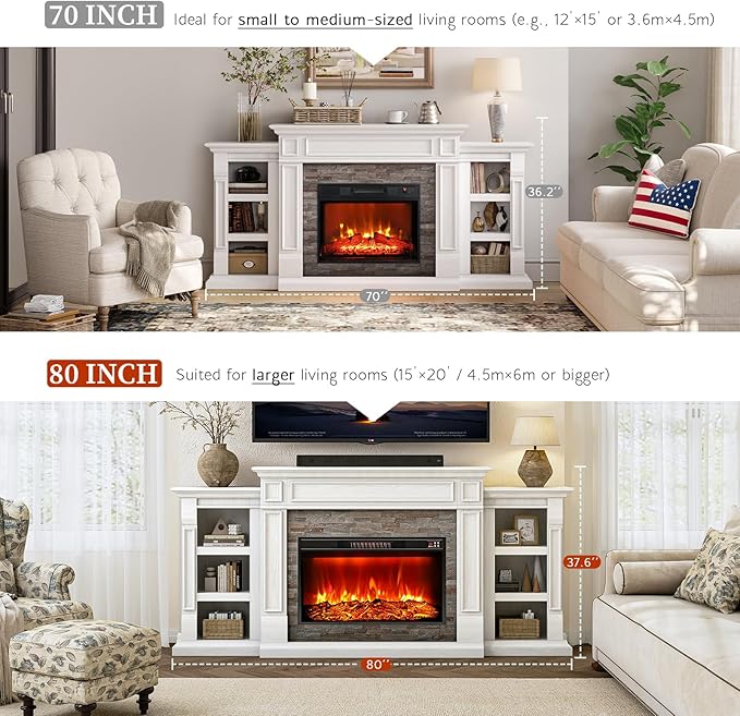 80" Electric Fireplace with Mantel, Fireplace TV Stand - Image 5