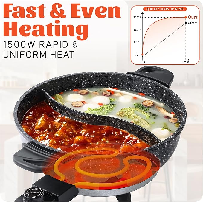 TWIN™ Electric Hot Pot with Divider | EvenHeat Cast Aluminum Non-Stick Pot - Image 2