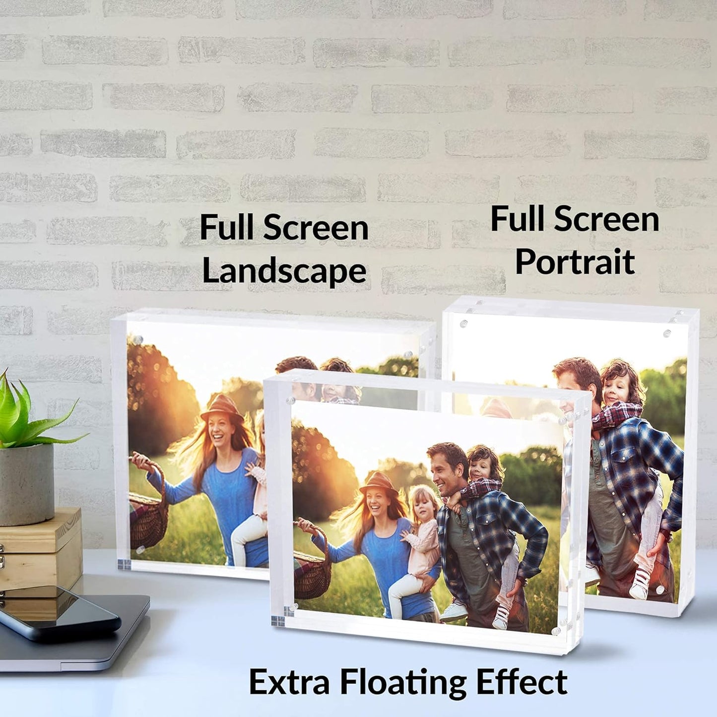 SimbaLux Magnetic Acrylic Picture Photo Frame 8x10 inches UV Protection | 24mm Thick, Clear Glass Like, Double Sided Frameless Desktop Floating Display, Free Standing, 20% Thicker than Most, 1 Pack