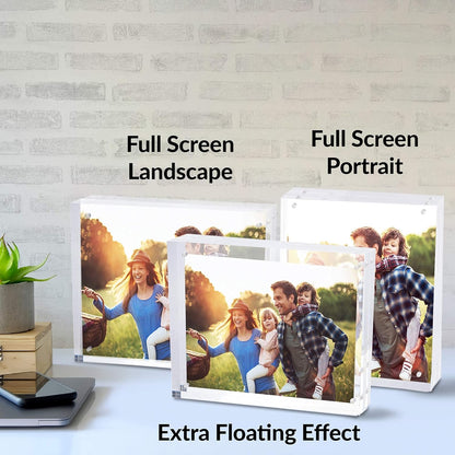 SimbaLux Magnetic Acrylic Picture Photo Frame 8x10 inches UV Protection | 24mm Thick, Clear Glass Like, Double Sided Frameless Desktop Floating Display, Free Standing, 20% Thicker than Most, 1 Pack