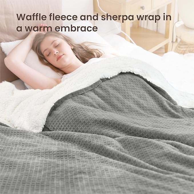 Heated Blanket Electric Blanket Full Waffle, 72x84 Inches Sherpa Fleece Fast - Image 2