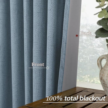 KOUFALL Blue Curtains 108 Inches Long, Linen Blackout Light Dusty Blue Black - Image 5