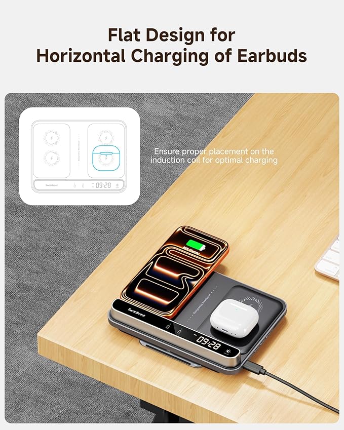 Dual Wireless Charger Stand, SwanScout 504, Foldable Wireless Charging Station - Image 5