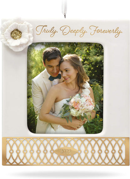 Hallmark Keepsake Christmas 2019 Wedding Ornament, Year Dated Truly. Deeply. Forever. Porcelain and Metal Photo Frame,