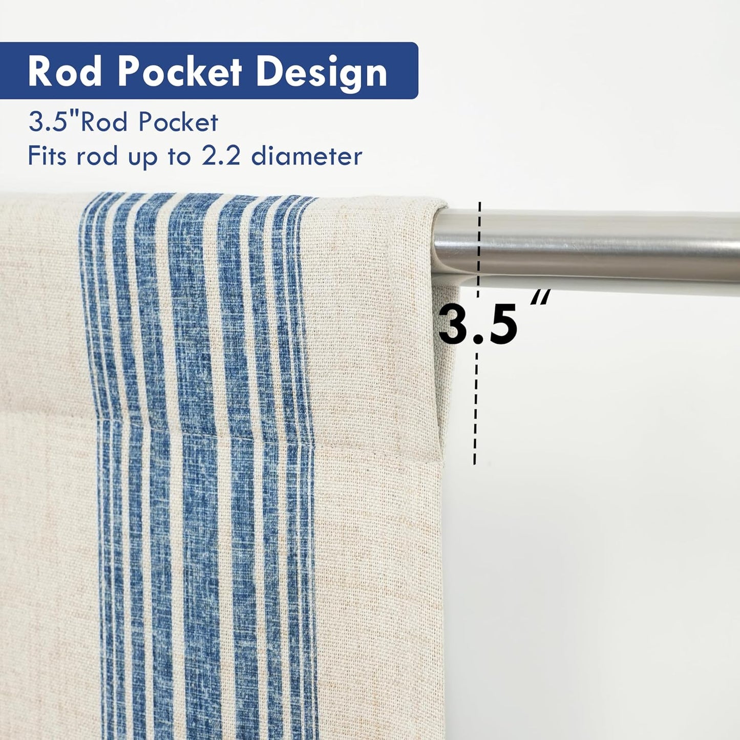 DriftAway Chris Double Layer Blackout Tie Up Curtains Thermal Insulated Fully Lined Vertical Striped Balloon Roman Shade Bathroom Window Adjustable Rod Pocket 39 Inch by 55 Inch Jean Navy