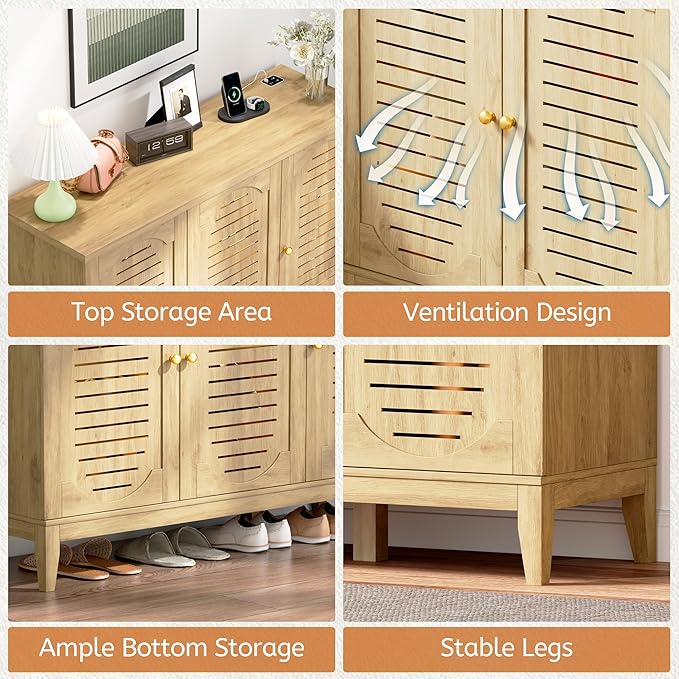 Vlsrka Shoe Cabinet with 3 Doors, Narrow Wooden Shoe Cabinet, Outdoor Hidden - Image 6