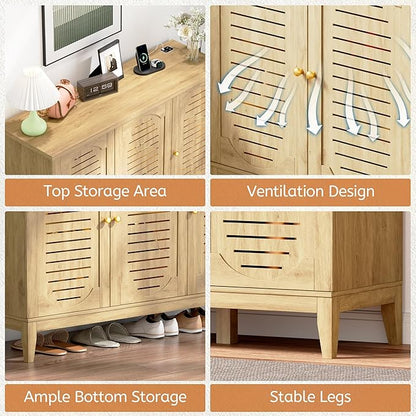 Vlsrka Shoe Cabinet with 3 Doors, Narrow Wooden Shoe Cabinet, Outdoor Hidden - Image 6