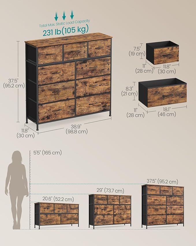 SONGMICS Dresser for Bedroom, Chest of Drawers, 9 Non-Woven Fabric Drawers - Image 2