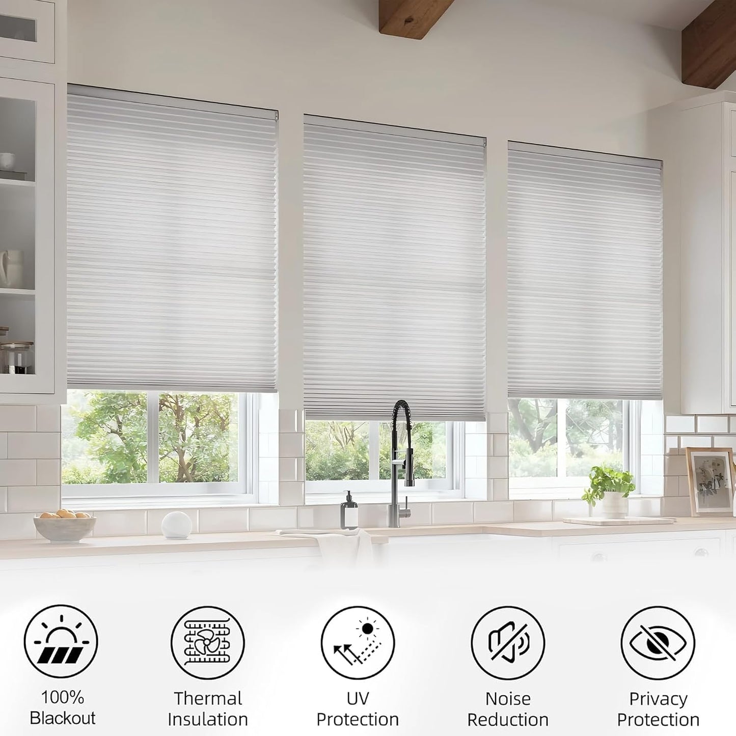 Custom Dual Tension Rod Blinds No Drill Cellular Shades for Indoor Windows | 1.5" Cell | Minimal Light Leak | No drill Installation | Insulation | Noise Reduced | White | 24"W x 54"H | Light Filtering
