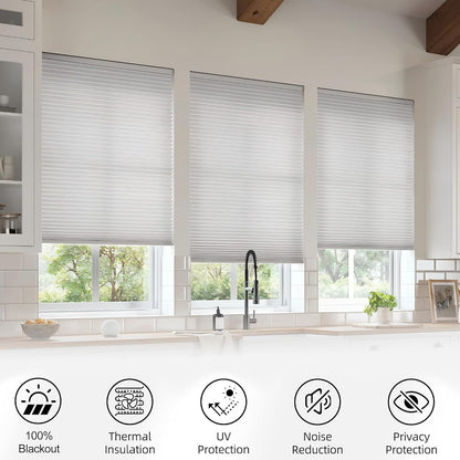Custom Dual Tension Rod Blinds No Drill Cellular Shades for Indoor Windows | 1.5" Cell | Minimal Light Leak | No drill Installation | Insulation | Noise Reduced | White | 24"W x 54"H | Light Filtering