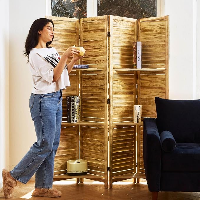 Partition Room Dividers, 67 * 51inch Folding Wood Privacy Screen - Image 3