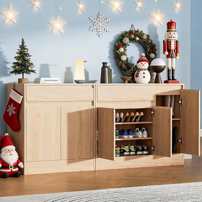 Shoe Cabinet Storage with 3 Doors, Freestanding Shoe Cabinet with Drawer & - Image 3