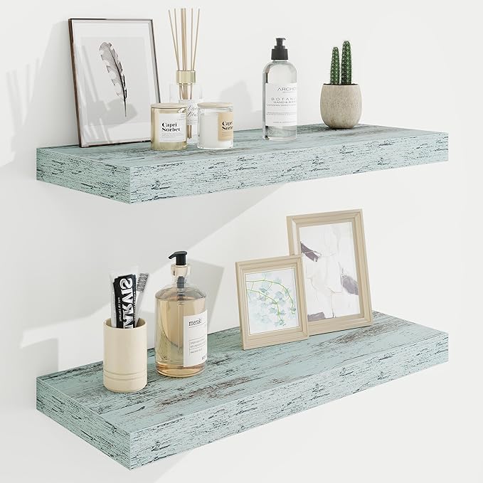 24in Floating Shelves for Wall, 2 Pack Long Wall Mounted Engineered Wood Shelves by Marsmiles