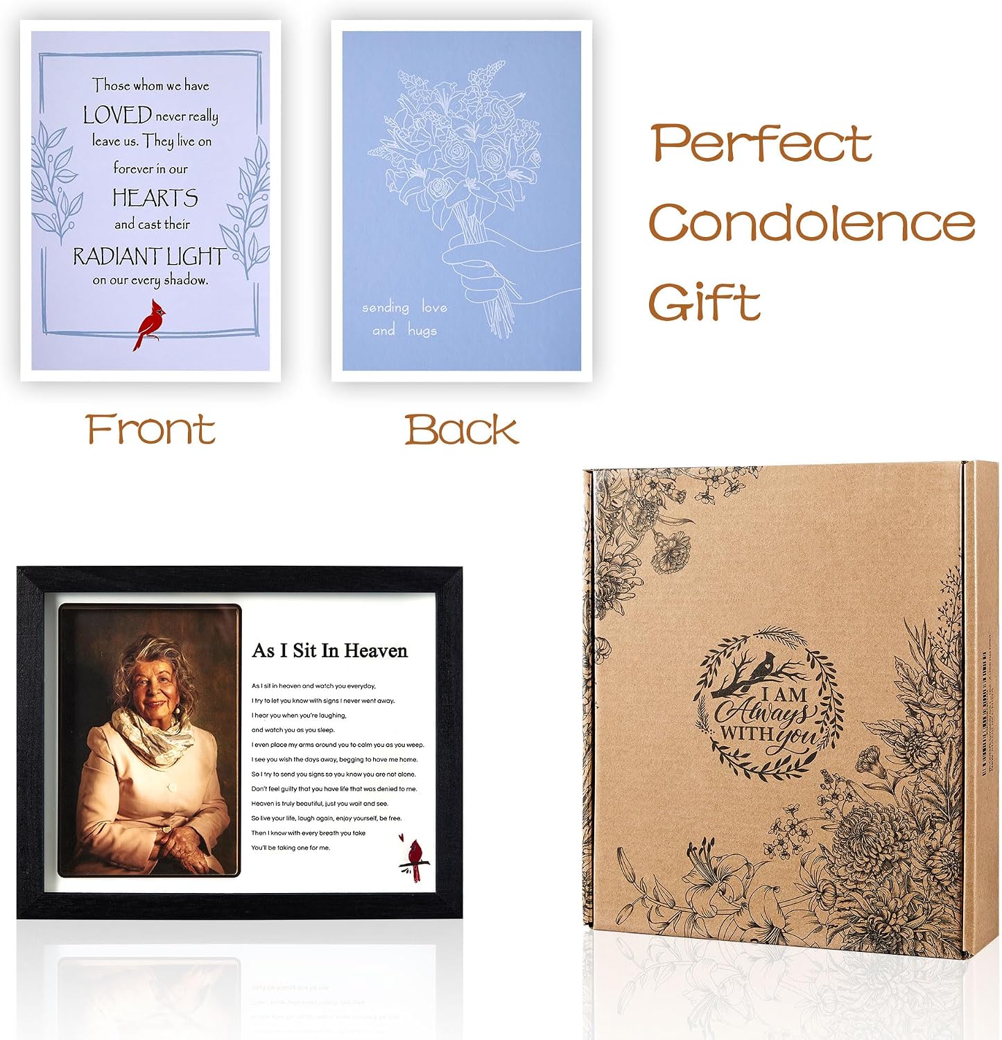 WOODEXPE Sympathy Gift 8" x 10" LED Memorial Shadow Box Memorial Gifts for Loss of Loved One - As I Sit in Heaven