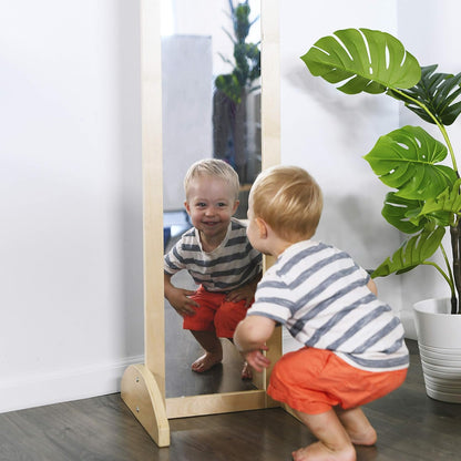 ECR4Kids Double-Sided Wooden Bi-Directional Mirror, Montessori, Natural | Durable birch, GREENGUARD Gold Certified, shatter-resistant mirror, anti-tip feet, vertical & horizontal use, classroom/home