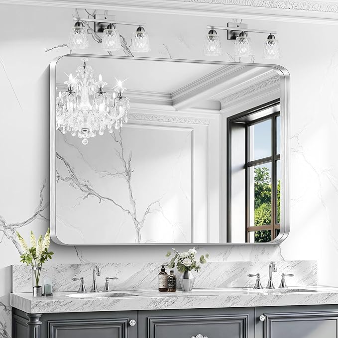 CIRCUMI Silver Bathroom Mirror, Rounded Corner, Tempered Glass, Large Mirror by CIRCUMIMirror