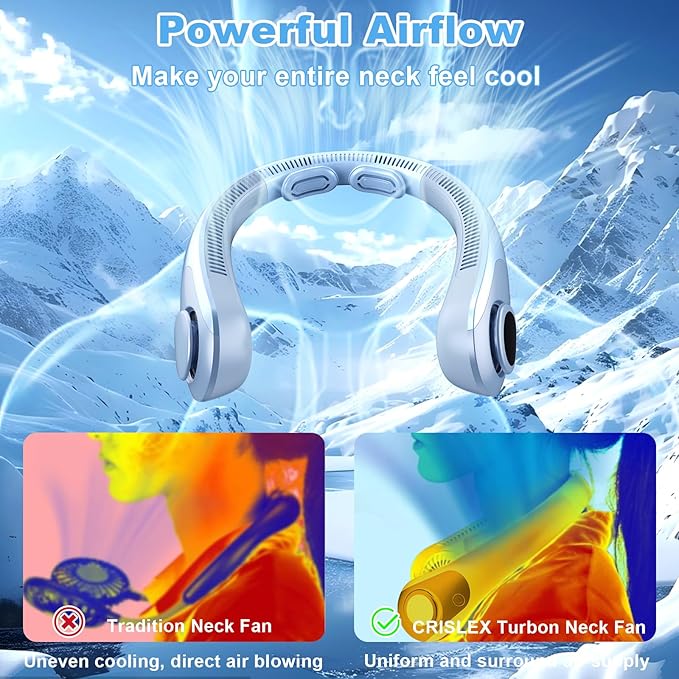 Portable Neck Fan that Blow Cold Air, LED Display, Rechargeable Hands-Free - Image 4