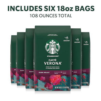Starbucks Ground Coffee, Dark Roast Hot or Iced Coffee, Caffè Verona, Six 18 oz - Image 2