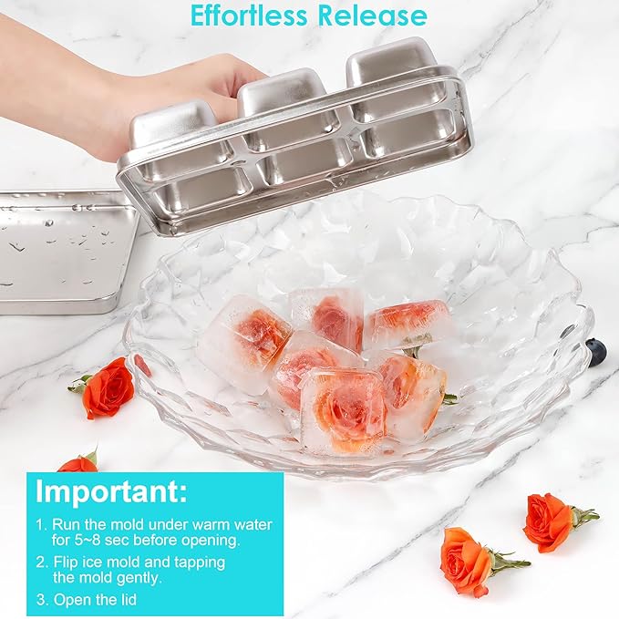 Ice Cube Tray with Lid, 2 Pack 12 Big Cubes, Stainless Steel Ice Cube Trays - Image 8