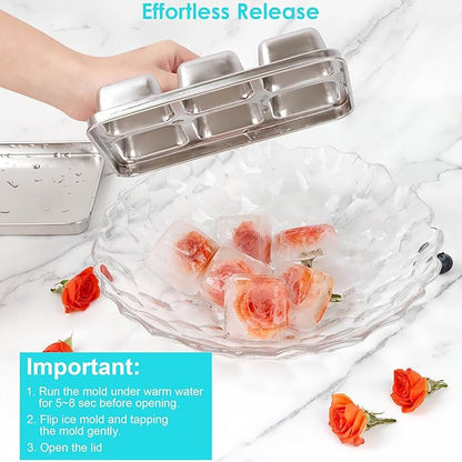 Ice Cube Tray with Lid, 2 Pack 12 Big Cubes, Stainless Steel Ice Cube Trays - Image 8