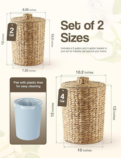 Set of 2 Wicker Trash Can with Lid - Image 2