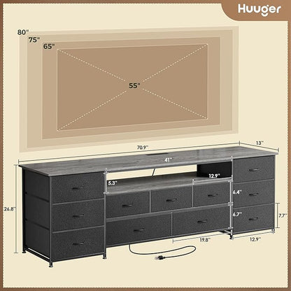 Huuger 70 Inch TV Stand for 75, 80 Inch TV, 11 Drawer Long Dresser - Image 3