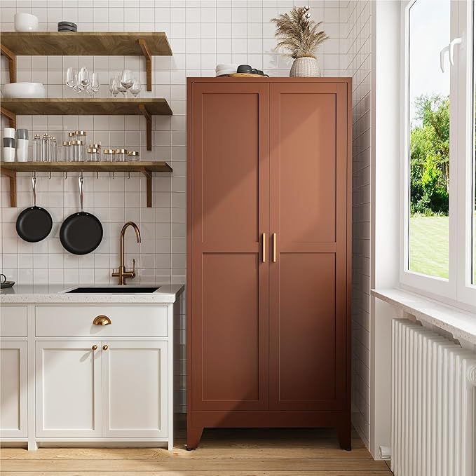 COFaR 71" Classic Pantry Cabinet in Brown, 5-Tier Storage - Image 3