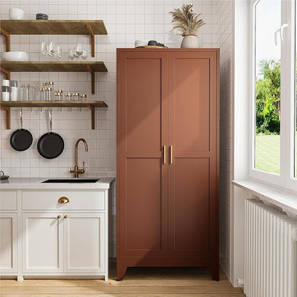 COFaR 71" Classic Pantry Cabinet in Brown, 5-Tier Storage - Image 3