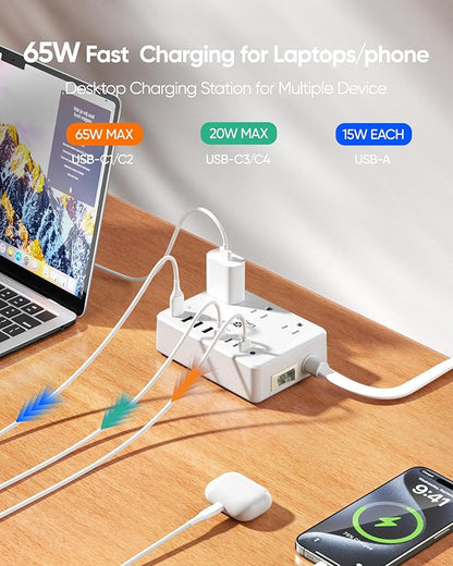 Kakyanill 100W Charging Station, 6 AC Outlets 8 USB Power Strip - Image 4
