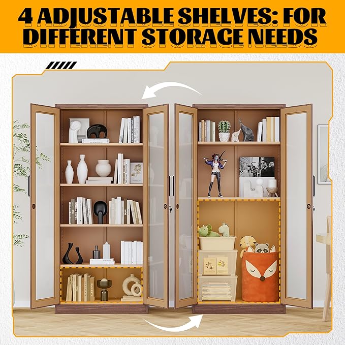 Metal Storage Cabinet with Lock and Glass Doors, Glass Display Cabinet - Image 6